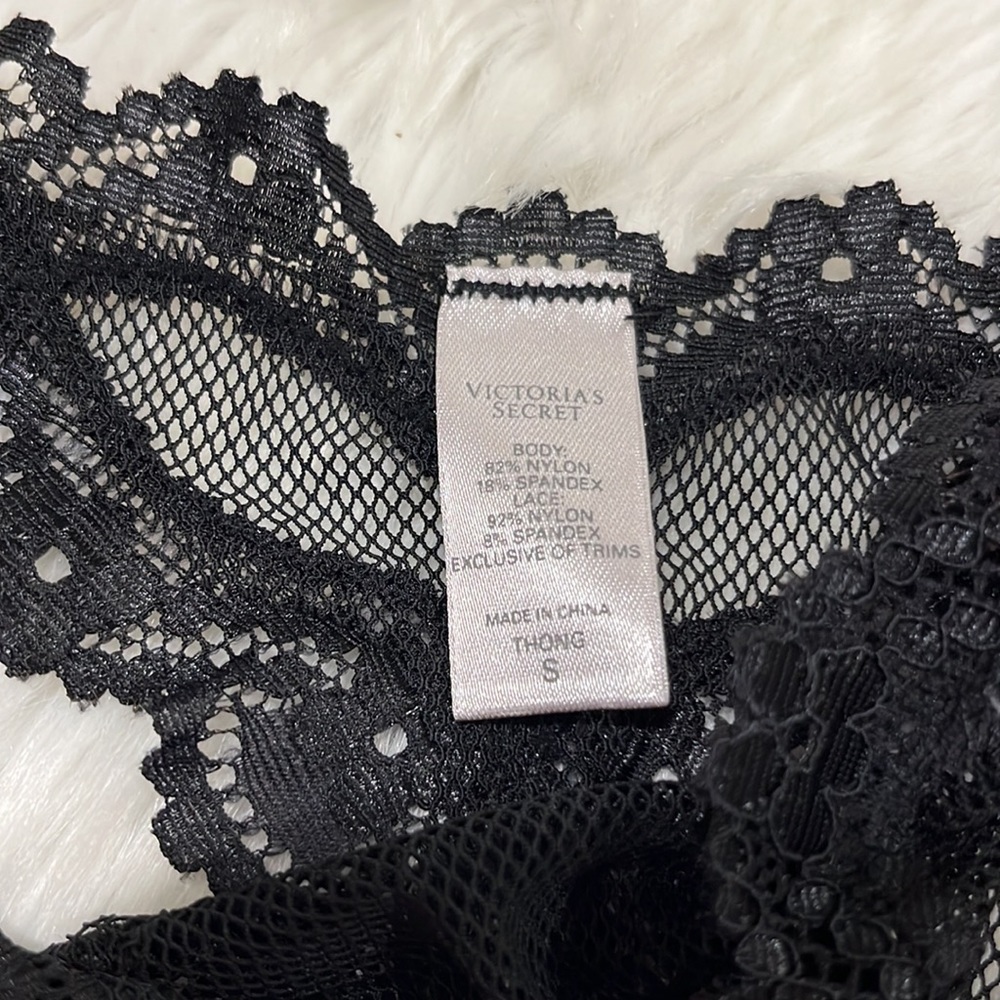 Victoria Secret Bundle of 3 Fishnet Thong Black White Rosebloom Underwear Women - Picture 6 of 10